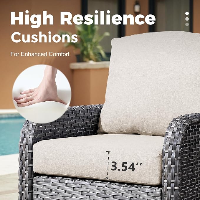 2 Pieces Wicker Patio Chairs - Outdoor Rattan Chairs Set of 2,All-Weather PE Wicker Dining Chair Set with High Back and Deep Seating for Deck Porch,Beige