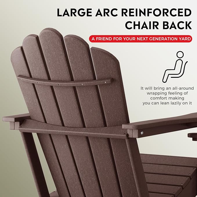 Costaelm Lakeview 2-Piece Outdoor Patio HDPE Adirondack Chair with Ottoman and Cup Holder Set, Dark Brown