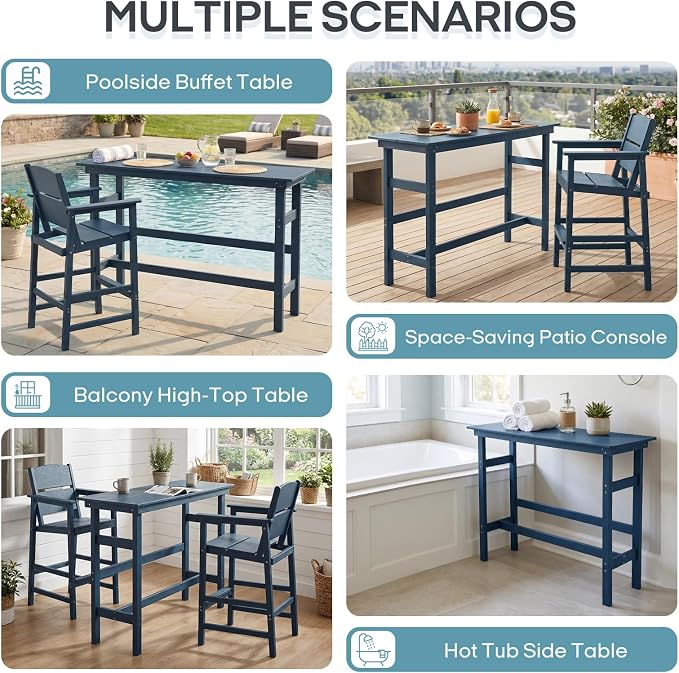 Outdoor Bar Table, HDPE Patio Pub Table, Weather-Resistant Tall Console Table for Backyard, Balcony & Garden, Durable All-Weather High Top Table, Easy Maintenance,Blue