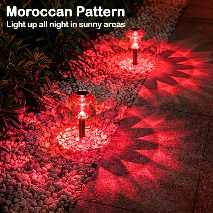 Solar Halloween Lights Outdoor 8 Pack Red Garden Mushroom Decor | LED Waterproof Halloween Decorations Outdoor for Pathway Yard Outside Driveway Walkway Landscape Path Lighting, Auto On/Off