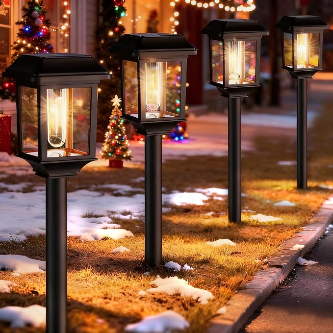 Mancra Solar Outdoor Lights Waterproof, 8 Pack Metal Glass Solar Pathway Lights Outdoor Lighting Garden Decor for Landscape Path Yard Patio Driveway (Warm White)