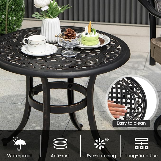 Giantex Patio Bistro Table Set of 2, 24" Cast Aluminum Round Side Table, Outdoor Coffee Table for Porch, Pool, Backyard, Garden, Balcony
