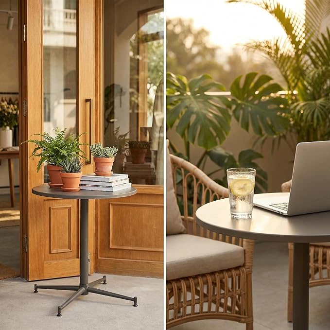 LOKKHAN Premium Steel Patio Bistro Table, Backyard Dining Table, Indoor-Outdoor Garden Cafe Bar Table, Heavy Duty Round Metal Side Table, Brown, Waterproof, (23.62" Diax29.5 H)