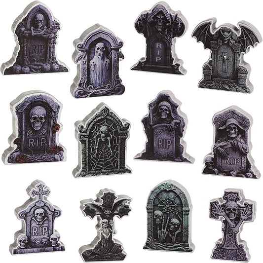 DIYASY 12 Pcs Halloween Miniature Tombstones Figurines, Mini Resin Graveyard Gravestone Tiny Village Headstones Accessories for Graves DIY Crafts Outdoor Home Fairy Garden Dollhouse Decor