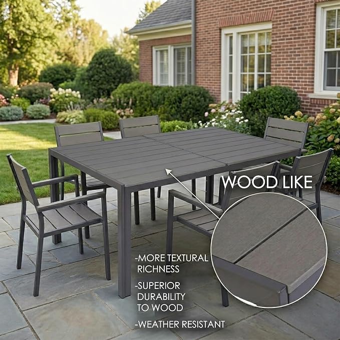 Kozyard Coolmen Outdoor Patio Indoor Dining Table Rectangle 58.9" L × 35.6" W Land Wood Like Laminate Tabletop for 6 People Porch Balcony Garden Brown