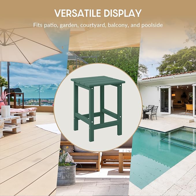 WestinTrends Malibu Square Outdoor Side Table for Adirondack Chair, Dark Green