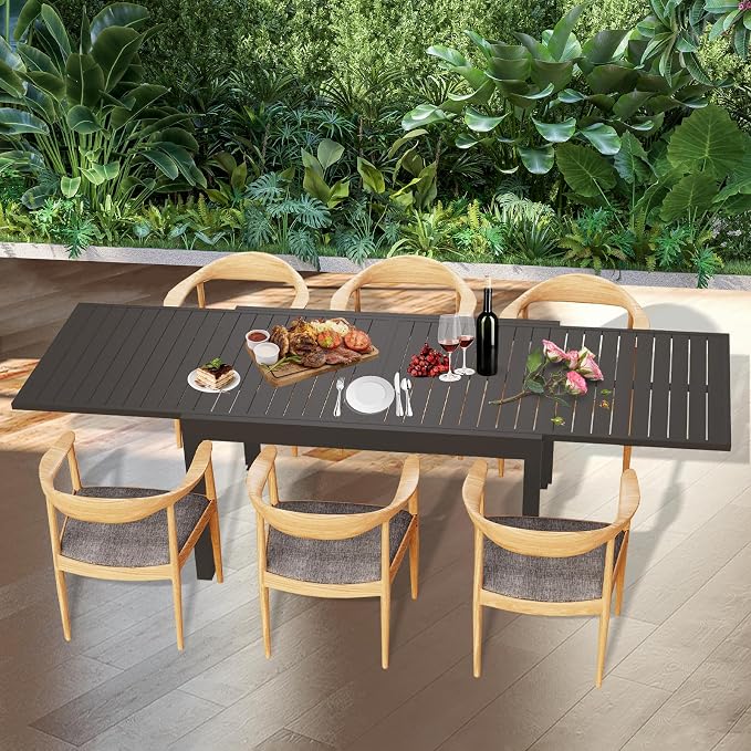 Domi Aluminum Patio Extendable Dining Table 35"- 71", Adjustable Indoor Outdoor Patio Dining Table with E-Coating for 4-6 Person Garden Lawn Porch Bistro Furniture, Dark-Brown
