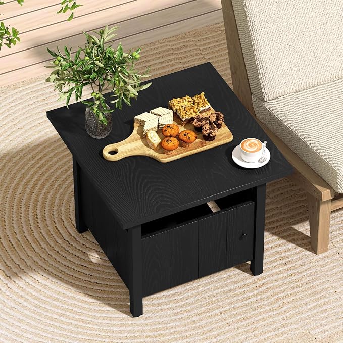 Tangkula Outdoor Table with Hole, Patio Umbrella Table with 2 Sand Bags, 1.89" Umbrella Hole, Metal Frame, Outdoor Side Table for Garden, Deck and Poolside (Set of 2)