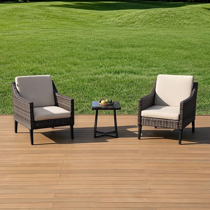 Wicker Patio Conversation Set, Outdoor Patio Furniture Set with Deep Seating, Wide Armrests & Thick Cushions, All-Weather Outdoor Furniture Set for Patio, Porch, Deck & Backyard