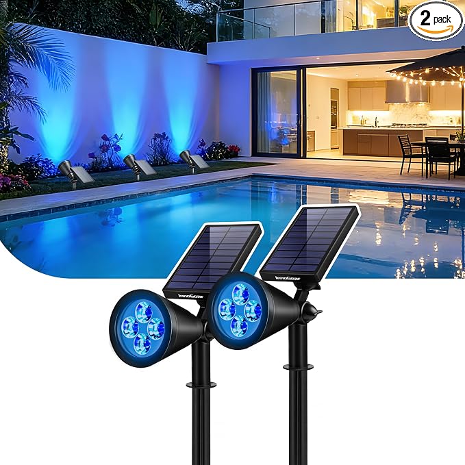 InnoGear Solar Lights Outdoor Waterproof Halloween Christmas Solar Garden Light for Outside Yard Landscape Lighting Pathway Spot Lights Spotlight Wall Light Auto On/Off, 2 Pack (Blue Light)