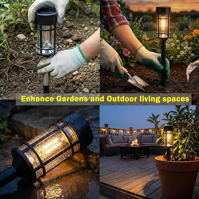 ILANCK Solar Lights Outdoor Waterproof, 8 Pack 21" Solar Pathway Lights with Metal & Glass, Auto On/Off Garden Lights for Yard, Landscape, Driveway Walkway