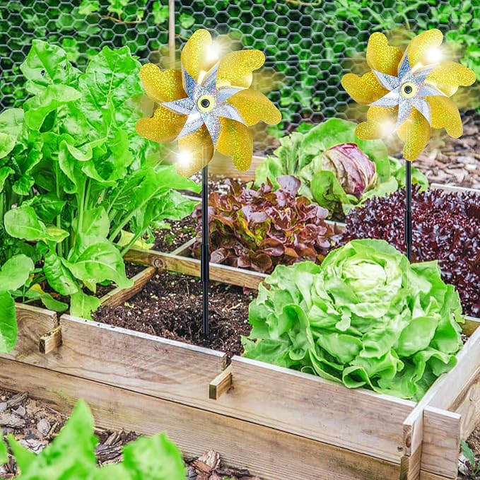 10 Pack Pre-Assembled Pinwheels for Yard and Garden, Gold/Silver | Wind Spinner Measures 19.7'' H x 6.8'' W, Reflective Surface Sparkles In Sunlight, Connect Stakes For Yard, Garden Or Lawn