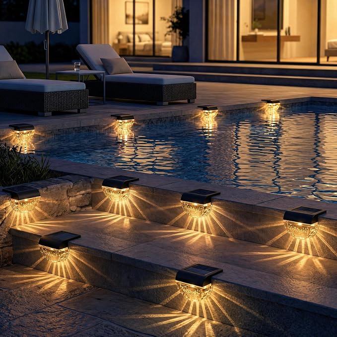 Melunar 16 Pack Solar Deck Lights Outdoor, Solar Step Lights Waterproof for Outside, Yard, Patio, Garden, Pool, Railing, Stairs, Fence (Warm White)