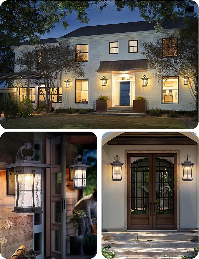 18" H Extra Large Outdoor Wall Sconce Black Large Exterior Wall Lantern Outside House Lamps Waterproof Mission Light Fixtures with Clear Seeded Glass, Perfect for Villa Porch Garage Coach Light