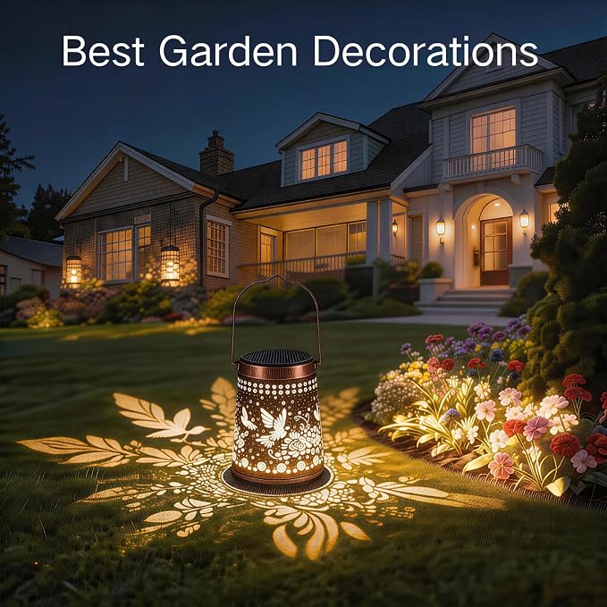2 Pack Solar Lanterns Outdoor Waterproof, Birthday Gifts for Women Mom | Hollow-Out Metal Sunflower Lantern, 2 Lighting Modes, Outside Hanging Solar Lights for Christmas Decorations, Garden Decor