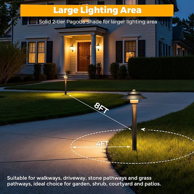 Solid Brass Low Voltage Landscape Pathway Lights (6'' Shade, 19'' Tall), 12V LED Heavy Duty Path Lighting Outdoor Wired, Waterproof Antique Bronze Walkway Light Without G4 Bulb,6 Pack