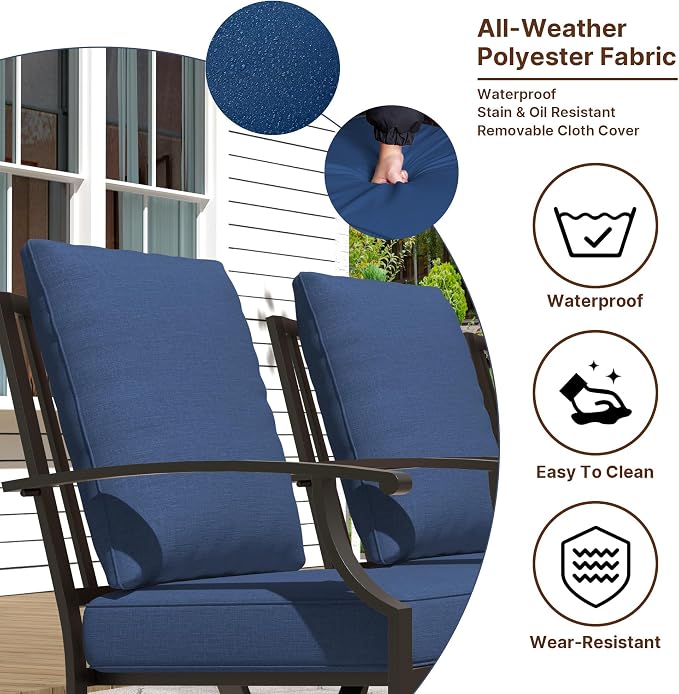 Gotland 7 Piece Outdoor Dining Set, Metal Outdoor Table and Swivel Chairs with X-Shaped Legs 1.5" Umbrella Hole, Patio Furniture Set with Waterproof Cushions, Patio Dining Sets for Backyard Deck Navy