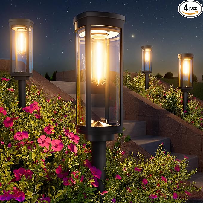 BITPOTT Solar Pathway Lights Outdoor, 4 Pack Bright Solar Powered Garden Lights Waterproof IP65, Long Lasting Outdoor Light for Yard Garden Walkway Landscape Lawn Patio