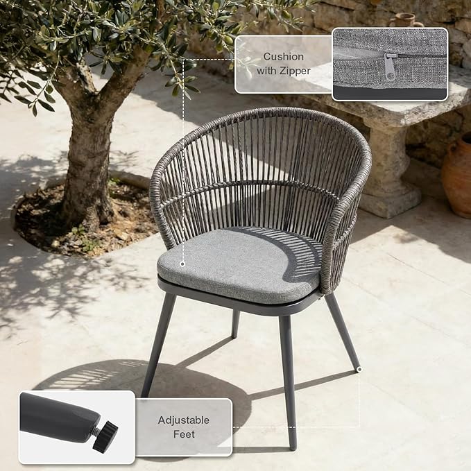 SUNSITT 7 Piece Outdoor Patio Dining Set, Patio Dining Furniture Set with 76” Aluminum Dining Table w/Umbrella Hole and 6 Woven Wicker Outdoor Patio Chairs w/Removable Cushions for Garden, Dark Grey