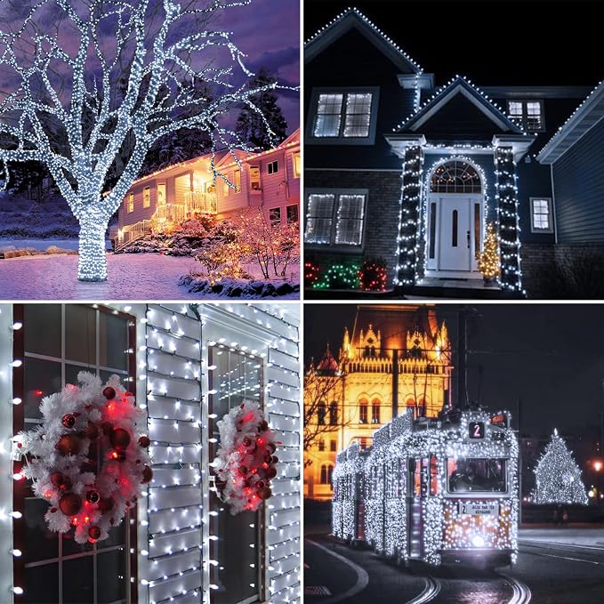 KAQ 2pack 500LED Solar String Lights Outdoor Waterproof Cool White | Total 180FT Flexible Wire With Bright LEDs, 8 Twinkle Modes with Memory, Auto On/Off Easily Decorates Trees, Fences, Garden
