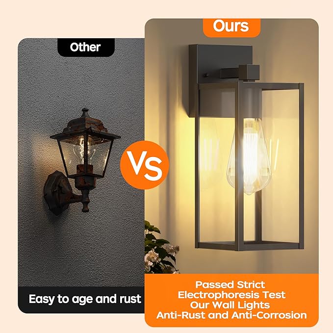 WIHTU 13in Outdoor Porch Light Wall Mount, Exterior Lighting Fixture | Waterproof, Anti-Rust Metal Frame, Tempered Glass, E26 Base, Easy Install, Wall Sconce for Patio, Garage, Entryway, Doorway