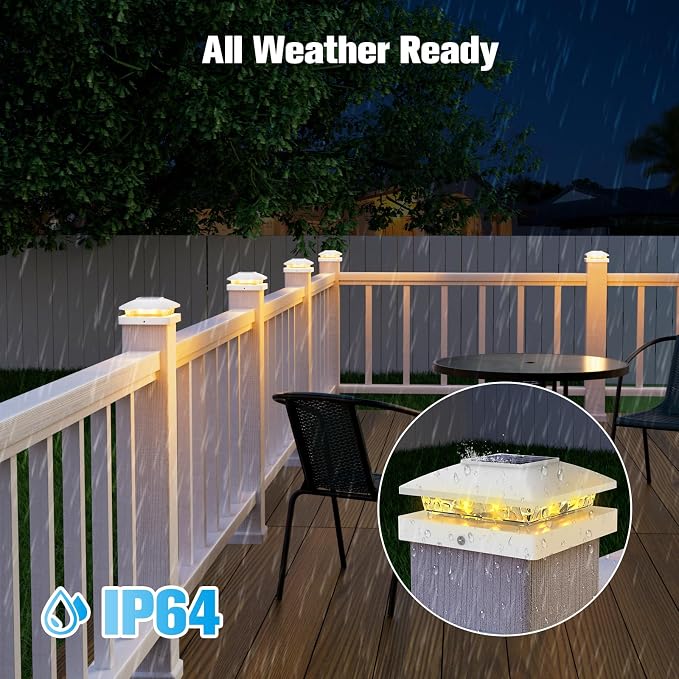 VOLISUN 4x4 Solar Post Cap Light 12pack,Solar Fence - Post Lights Outdoor Waterproof for Wooden/Vinyl Post,White Deck Post Cap Light Solar Powered with Warm White for Garden/Patio/Porch