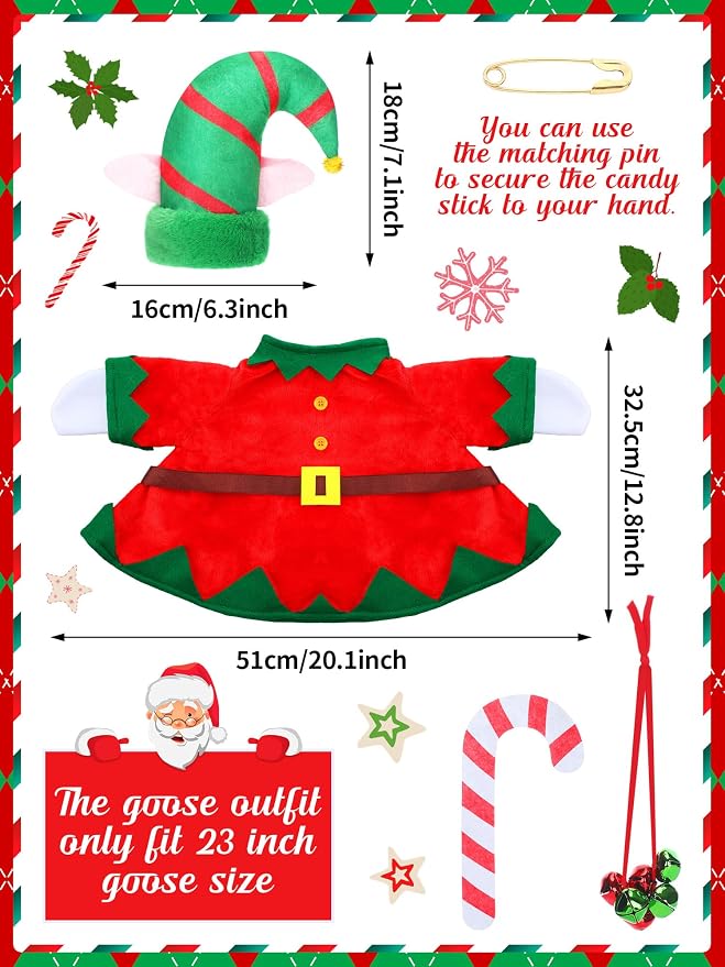 Outus Christmas Elf Porch Goose Costume Set Skirt, Dress and Hat Cute Elf Clothes for Christmas Outdoor Garden Yard Patio Lawn Cement Goose