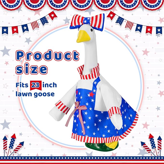 1 Set 4th of July Porch Goose Outfit for 23 Inch Goose Statues | Includes Patriotic 250th Anniversary Goose Clothes for Plastic or Cement Statues and Patio, Yard and Garden Displays