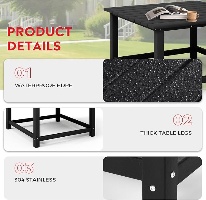 Costaelm Outdoor Kids Table, Toddler Dinner Table Baby Desk Outdoor Childrens Party Tables for Arts & Crafts, Snack Time, Multi-Activity Desk for Ages 2-8 in Classroom/Outside, Black