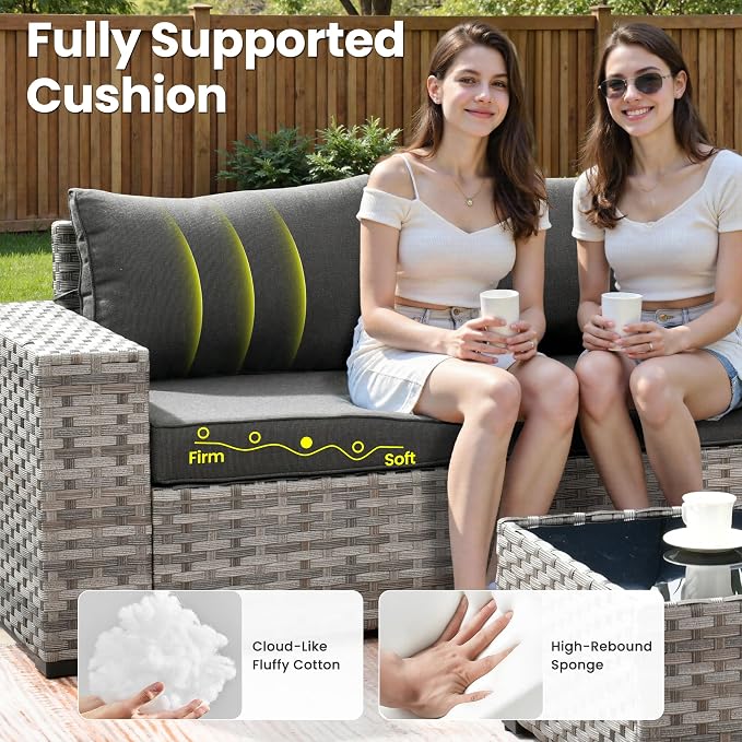 ovios 12 Pieces Patio Furniture Set, Outdoor Wicker Sectional Sofa with Coffee Table Comfy Cushions, Modern Modular Deep Seat Couch Rattan Conversation Set, Black