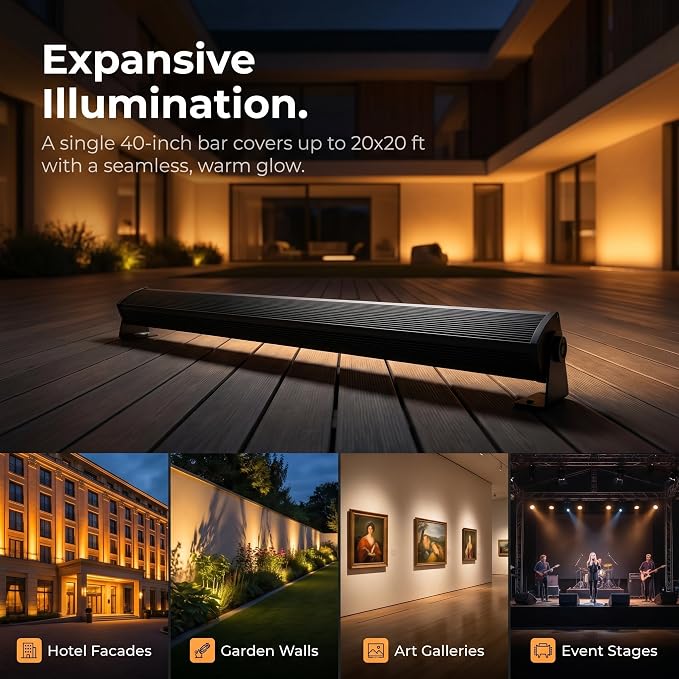 2 Pack 54W Wall Washer Light 40'' 2700K 120V IP67 Waterproof Plug-in | Outdoor LED Light Bar/Lifespan 50K Hr/150° Adjustable/Landscape Lighting Commercial Buildings Christmas Hotels Restaurants