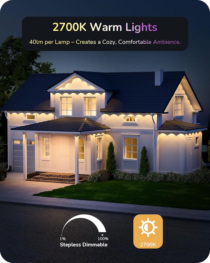 EDISHINE 150FT Permanent Outdoor Lights, RGBIC 111+ Scene Modes, IP67 | App/Voice/Remote Control, Cuttable & Splicable Accent Lights for Party Decor & Festive Celebrations