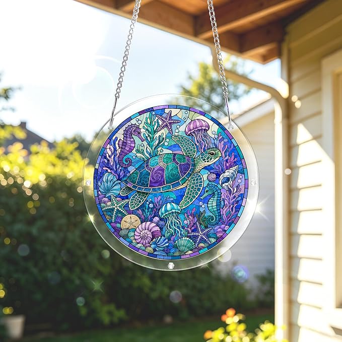 Acrylic Puzzle Suncatcher, Sun Catchers Puzzle for Window Hanging | 7.4 Inch Coastal Turtle DIY Suncatcher Puzzle for Adults, Ideal Gifts for Women, Men, Wife, Mom, Home & Garden Decor
