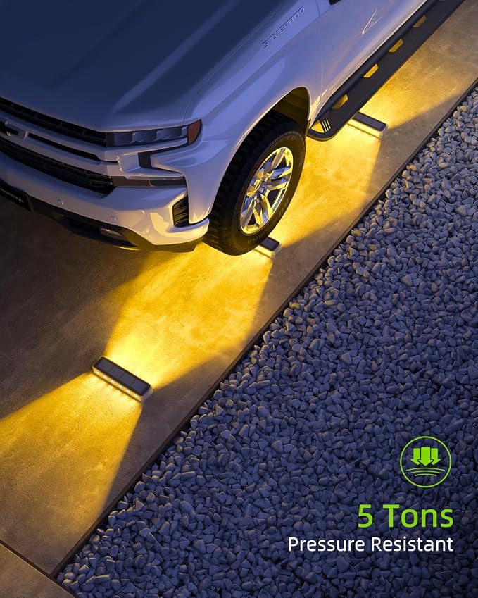 DetarZinLED Solar Step Lights, 12 LEDs 2-Sided Glow, IP68 8 Pack Warm White | IP68 Waterproof, Solar Powered, Auto ON/OFF, Stick on, Sturdy Polycarbonate Shell, for Outdoor Dock, Deck, Flat, Stair, Porch