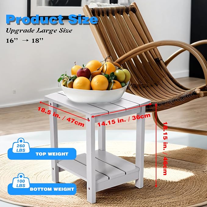 Outdoor Side Table, 2-Tier Small Outdoor Table for Patio, Adirondack Side Tables for Outside or Indoor (Concrete Grey, 18 * 14 * 18.5)