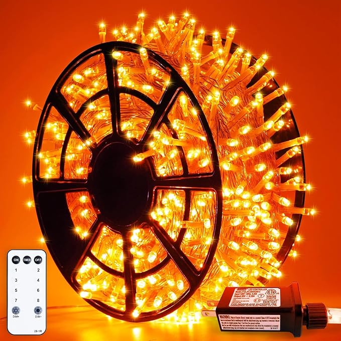 JMEXSUSS 163FT 8 Modes 500 LED Orange Halloween Lights Outdoor with Remote | Orange Halloween Light Indoor Clear Wire, Outdoor Waterproof Fall Lights Plug in for Thanksgiving Room Porch Christmas