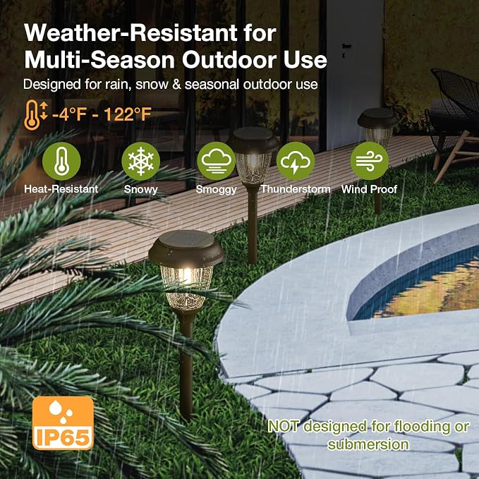 XMCOSY+ Solar Lights Outdoor, 10/25 LM 2 Lighting Modes Garden Lights 6 PCS | IP65 Waterproof Glass & Metal Garden Lights, Warm White LED Solar Powered Landscaping for Yard Pathway Walkway Driveway Patio