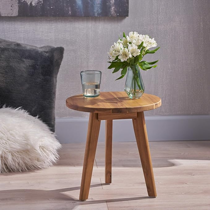Great Deal Furniture GDFStudio Outdoor Side Table, Farmhouse-Style, Naturally-Stained Acacia Wood Frame
