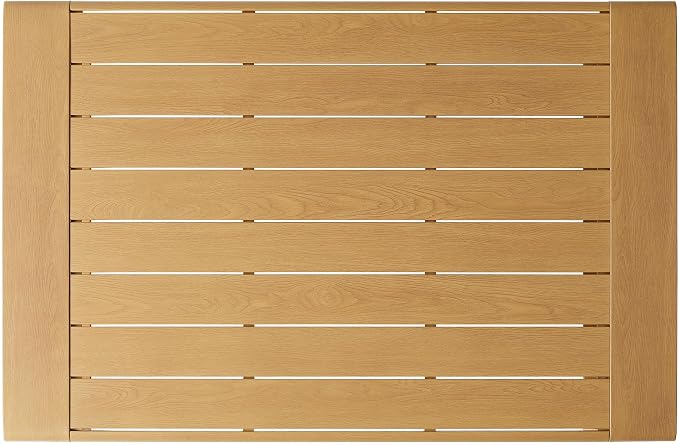 Modway Lirienne Aluminum Faux Wood Outdoor Coffee Table in Natural - 47 Inch Weather-Resistant Modern Rectangle Patio Table with Slatted Top