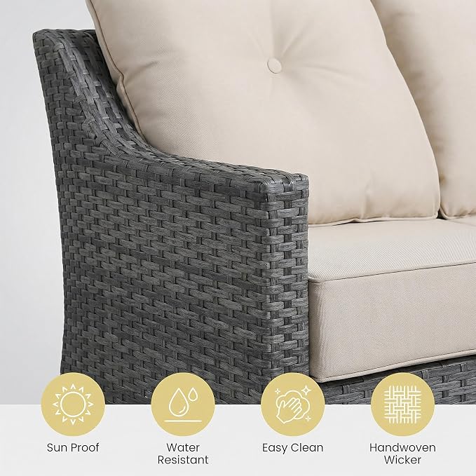 5 Pieces Patio Furniture Set, Weather-Resistant Wicker Swivel Rocker with Soft Cushions & Side Table,All Weather Outside Furniture with Ottoman for Porch, Garden, Backyard