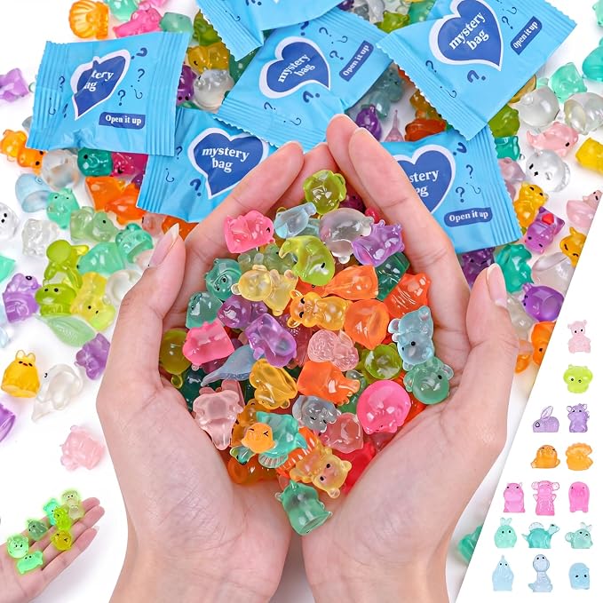 70 Pcs Mystery Mini Resin Animals Blind Bags,Tiny Glow in The Dark Animal Resin Models, mini resin figures,resin animals variety pack for Birthday Party Gift, DIY Crafts, Ornaments, Random Design