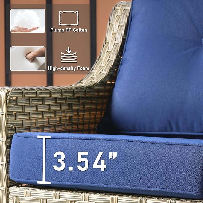 HOOOWOOO 3 Piece Patio Furniture Bistro Sets,Outdoor Wicker Swivel Rocking Chairs with Table Set,All Weather Resistant High Back Rattan Conversation Set(Navy Blue)