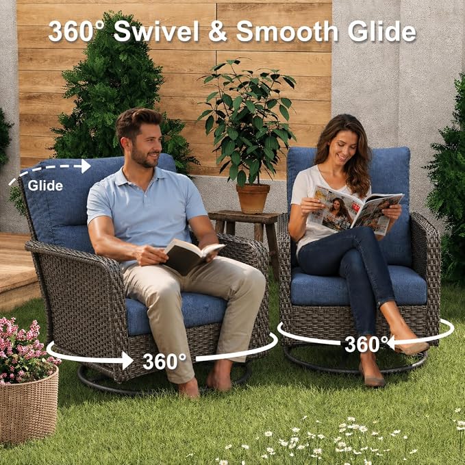 Yechen Patio Furniture Set 6 Peices with 44" Propane Gas Fire Pit Table -2 Wicker Swivel Rocking Chair, Outdoor Sectional Furniture Set with-4.3'' Cushion Conversation Sofa Set for Porch,Backyard