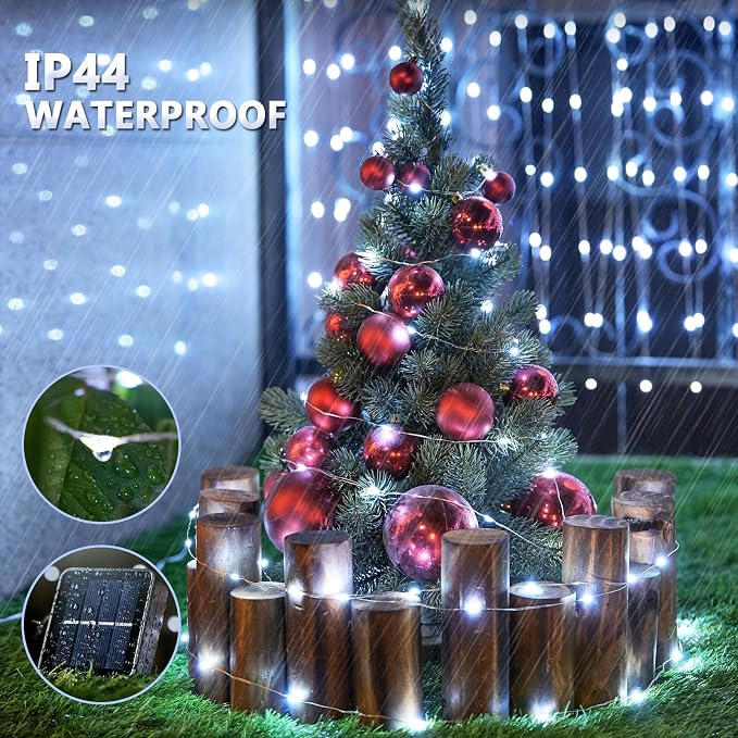 JMEXSUSS 2 Pack Solar String Lights Outdoor Total 66FT 200LED Fairy Lights | Outdoor Waterproof, 8 Modes Solar Christmas Lights for Outside Garden Tree Patio Yard Wedding Christmas Decorations, White