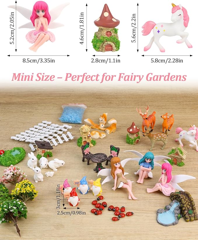 Avalution 70 Pcs Fairy Garden Accessories Kit – Miniature DIY Fairy Garden Accessories, Indoor & Outdoor Garden Decorations, Weather Resistant, Gift Bags Included