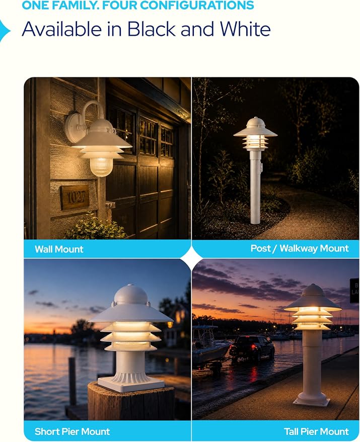 Nautical Post Mount Outdoor Lighting, Salt-Air Tough Rust-Proof Non-Metallic Coastal Lamps, Fits 3" Poles, UL Listed Dock Patio Fence Deck Porch Outdoor Walkway Lights, USA Made, Matte White | Anti-Rust, Waterproof Coastal Outdoor LED Lighting for Yard...