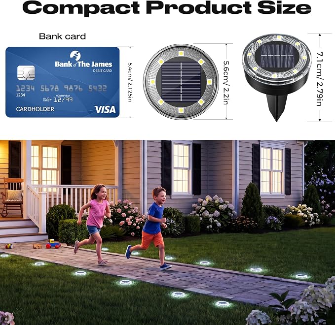 Mini Solar Ground Lights, 12 Pack 2.2 Inch Solar Lights Outdoor Waterproof, Mow‑Over Safe, Upgraded LED Flat Landscape Lighting for Outside Pathway Garden Patio Yard Driveway,Cold White