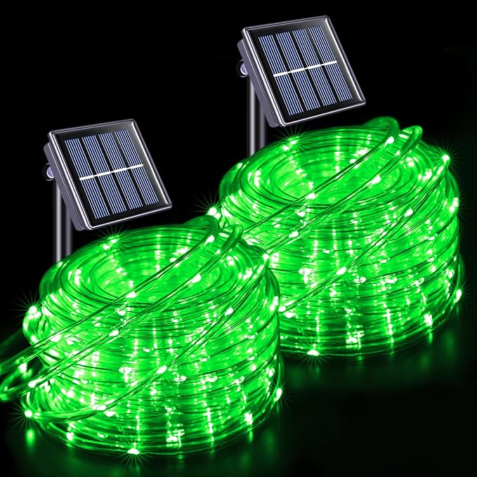JMEXSUSS 2 * 200 LED Green Solar Halloween Lights | 66ft IP 65 Waterproof Solar Rope Lights Outdoor, 8 Modes Christmas Lights for Camp Trampoline Ladder Slide Tent
