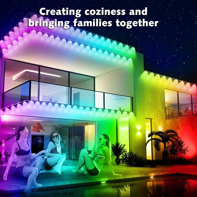 SINLEY 100FT Permanent Outdoor RGB Lights,Waterproof Smart LED Eaves Lights with App/Remote Control,for Christmas and All Holiday Decor,Daily and Accent Lighting,House Roof and Garden Lighting