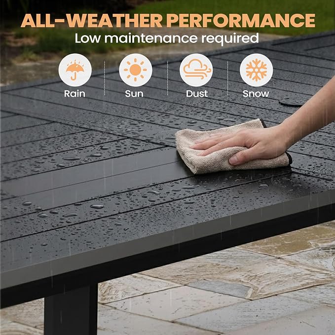 Pellebant 9 Pieces Aluminum Patio Table and Chairs Set - 57" Square Table and Foldable Chair Outdoor Dining Set with Umbrella Hole, Weather Resistant Sturdy Frame for Deck, Porch & Backyard